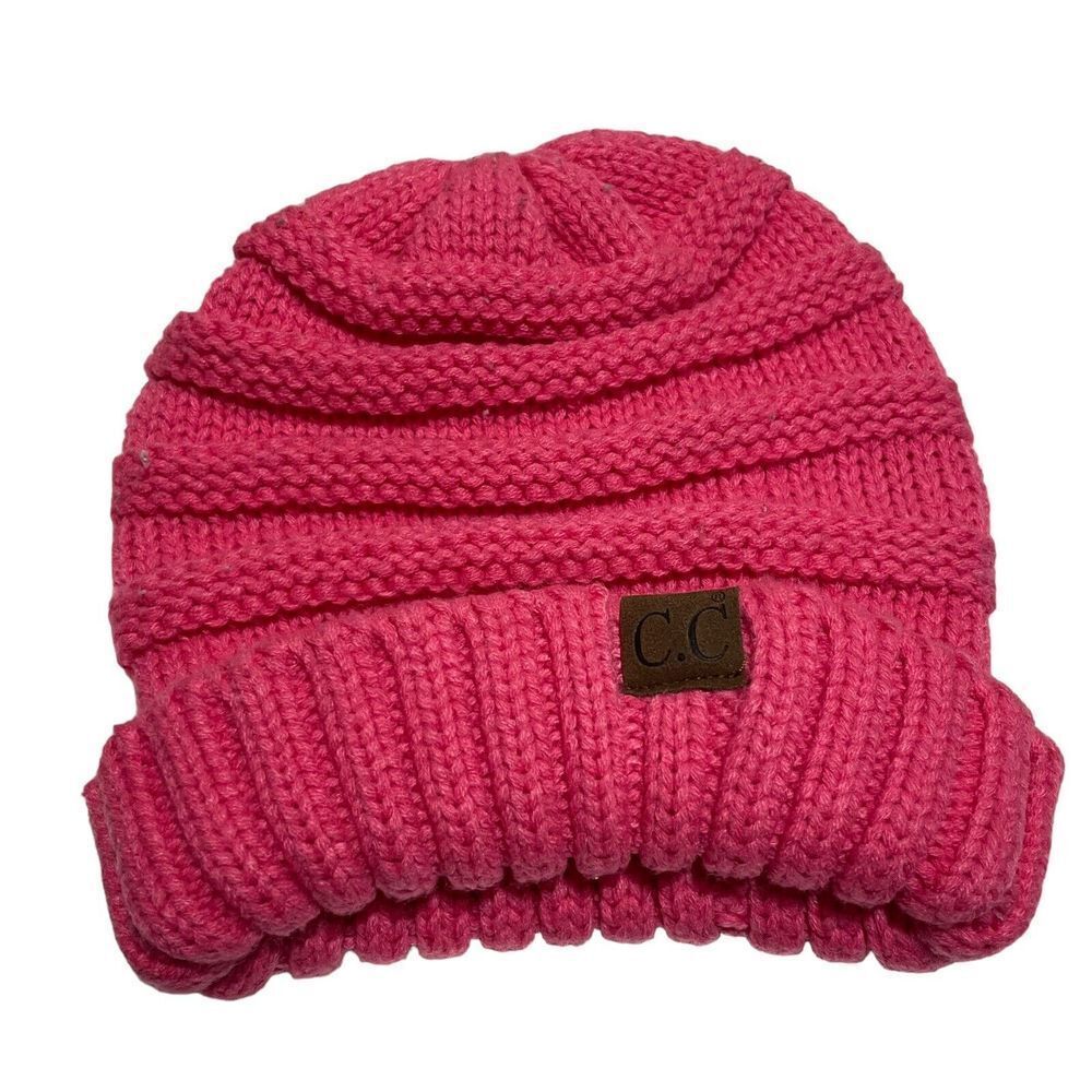C.C Beanie Mixed Soft Yarn Ribbed Knit Thick Warm Winter Hat Toboggan Pink - Picture 3 of 6